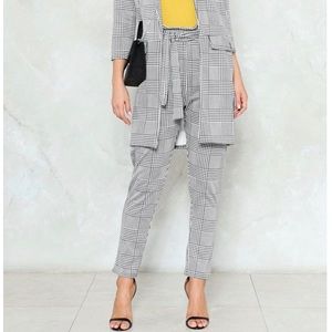 High Waisted Check Tie Pants